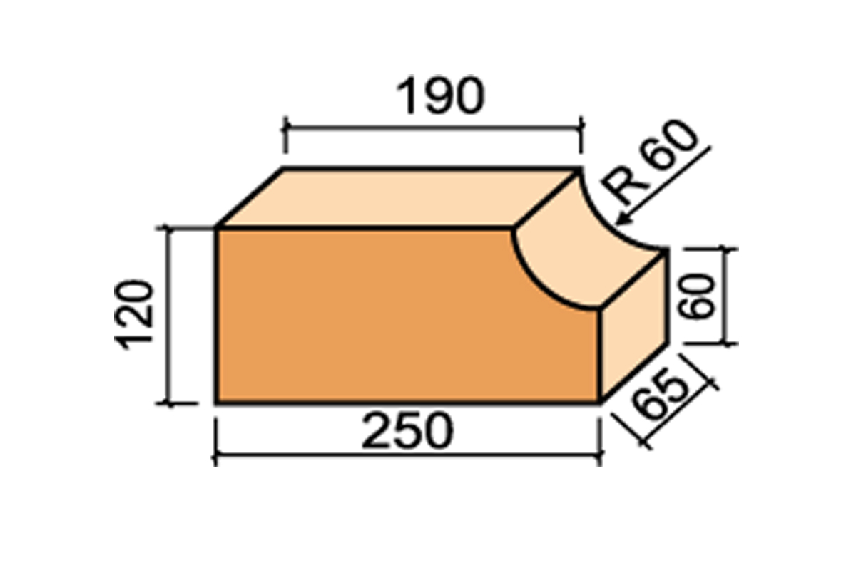 12.201113L Кирпич фигурный полнотелый Lode Brunis F13 гладкий, 250*120*65 мм