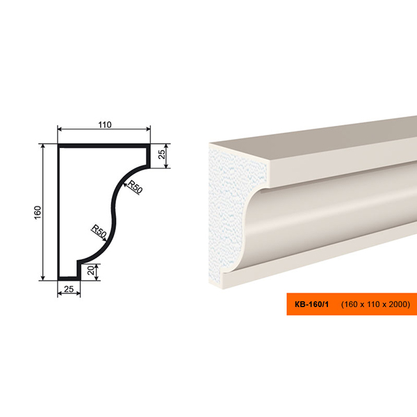 КАРНИЗ для Фасада и Интерьера - лепнина, декор из пенополистирола КВ-160/1 160*110*2000 мм
