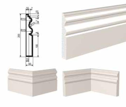 МОЛДИНГ цокольный для Фасада и Интерьера - лепнина, декор из пенополистирола ЦВ-200/1 200*30*2000 мм