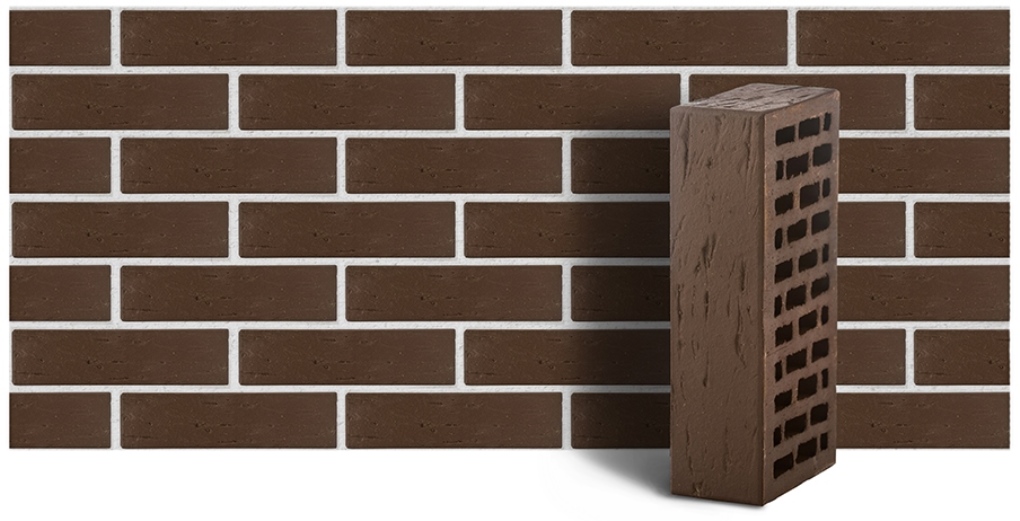 Кирпич лицевой керамический ЛСР пустотелый темно-коричневый рустик М175 250*120*65 мм