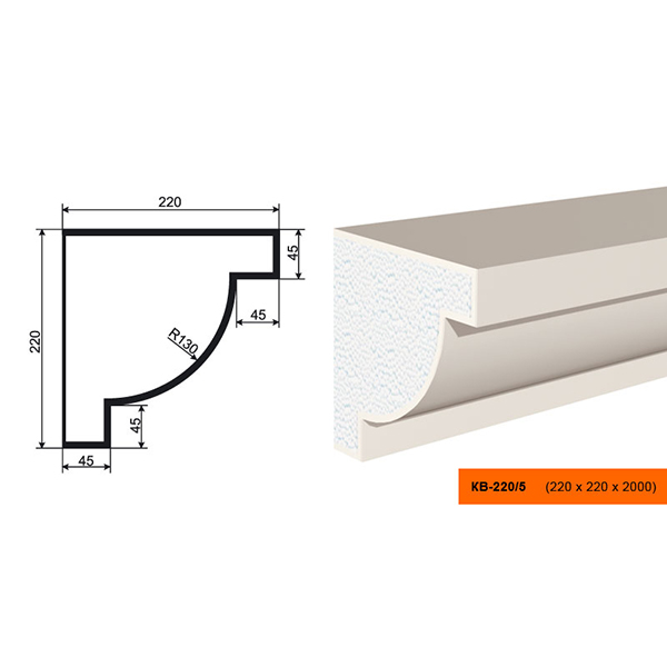 КАРНИЗ для Фасада и Интерьера - лепнина, декор из пенополистирола КВ-220/5 220*220*2000 мм