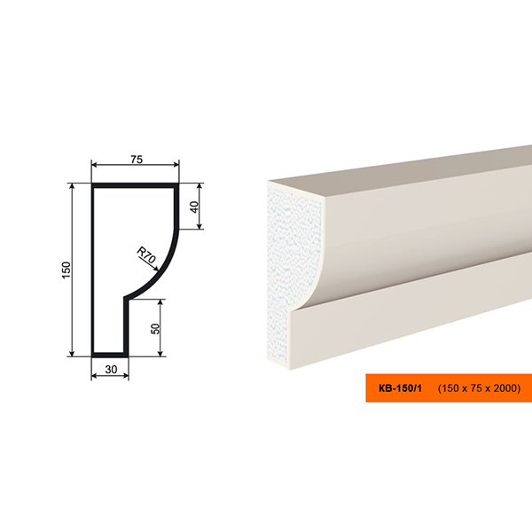 КАРНИЗ для Фасада и Интерьера - лепнина, декор из пенополистирола КВ-150/1 150*75*2000 мм
