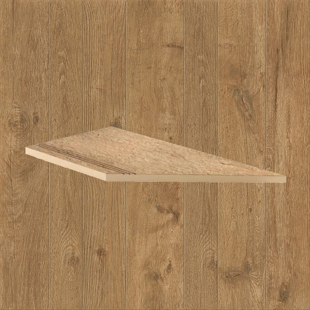 Тротуарная плитка Дерево-охра Lastra. Спец. Элемент-Ступень Угловая Линеаре Пс 30x60 Оак Резерв Пьюр \ Oak Reserve Pure Gradino Lineare Angolo Dx 300х600х20мм