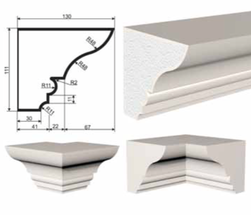 КАРНИЗ для Фасада и Интерьера - лепнина, декор из пенополистирола КВ-111/1 111*130*2000 мм