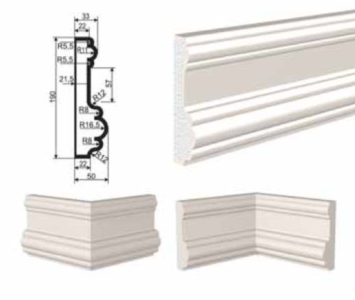 МОЛДИНГ цокольный для Фасада и Интерьера - лепнина, декор из пенополистирола ЦВ-190/1 190*50*2000 мм