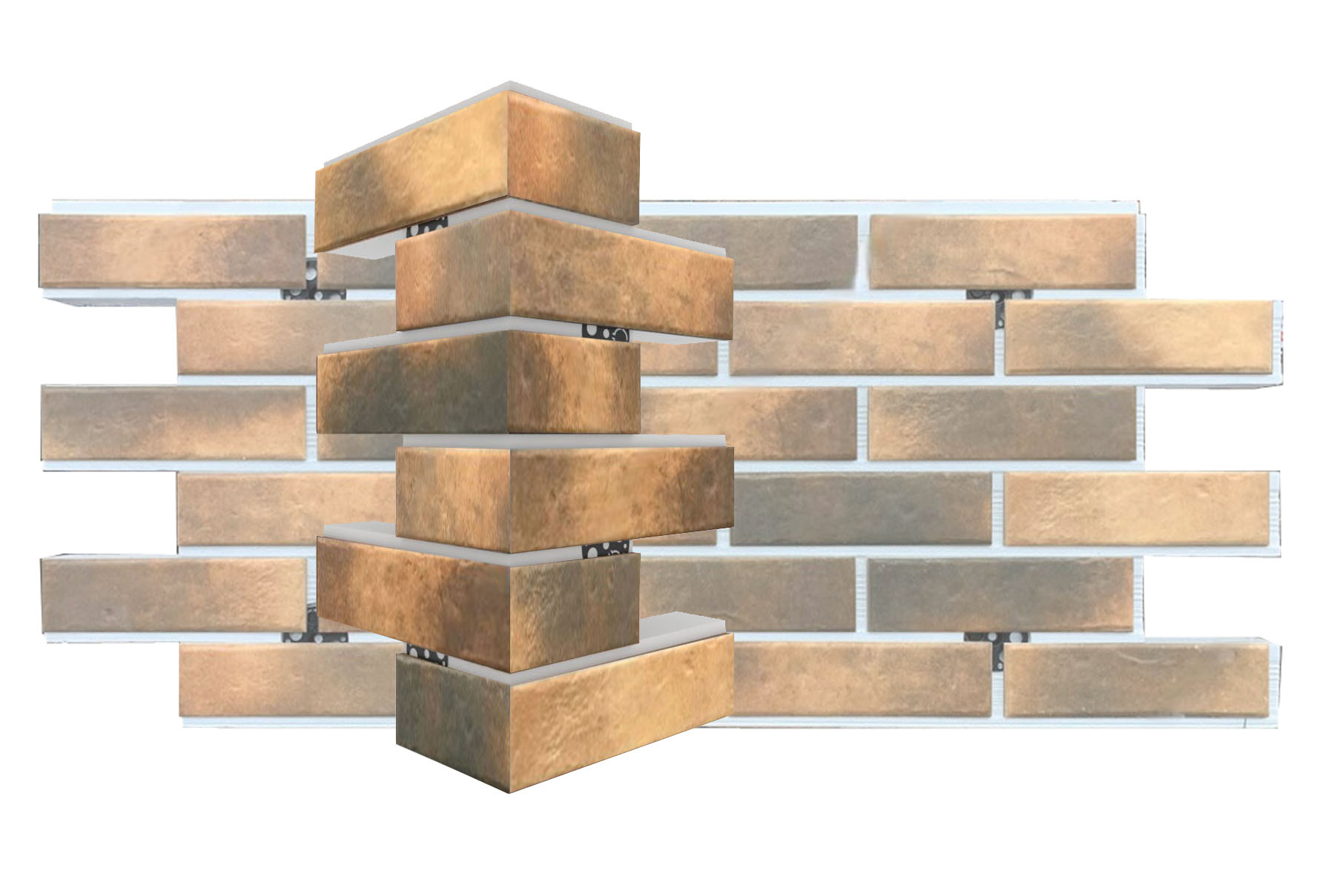 Retro Brick Curry угловая фасадная термопанель из пенополистирола ППС 40 мм, 0,17 м2 с клинкерной плиткой