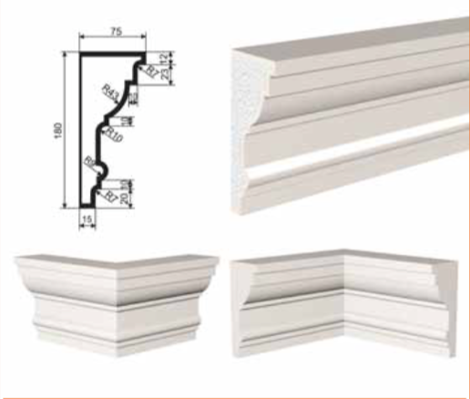 КАРНИЗ для Фасада и Интерьера - лепнина, декор из пенополистирола КВ-180/1 180*75*2000 мм