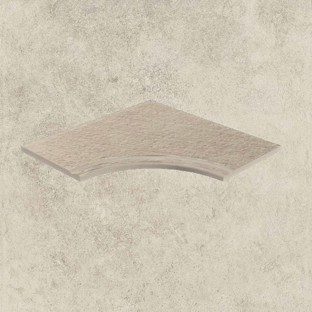 Тротуарная плитка Белая Lastra. Спец. Элемент- Бортик Изогнутый с Выемкой Закругленный 30 Дрифт Вайт \ Drift White Curvilineo Svasato Round 30  300х600х20мм