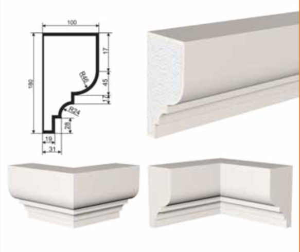 КАРНИЗ для Фасада и Интерьера - лепнина, декор из пенополистирола КВ-180/2 (КС-104) 180*100*2000 мм