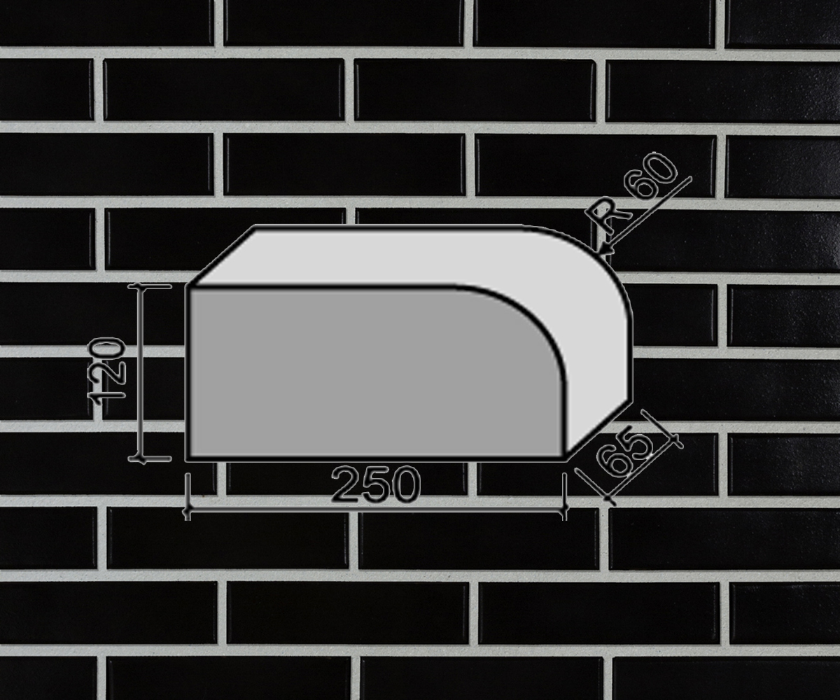 Кирпич радиусный полнотелый антрацит Lode KRYPTON  F15 гладкий, 250*120*65 мм