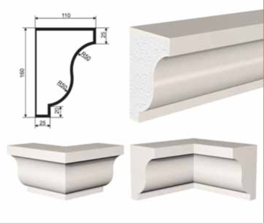 КАРНИЗ для Фасада и Интерьера - лепнина, декор из пенополистирола КВ-160/1 160*110*2000 мм