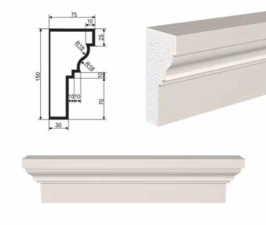 ПОДОКОННИК для Фасада и Интерьера - лепнина, декор из пенополистирола ПВ-150/1 150*75*2000 мм