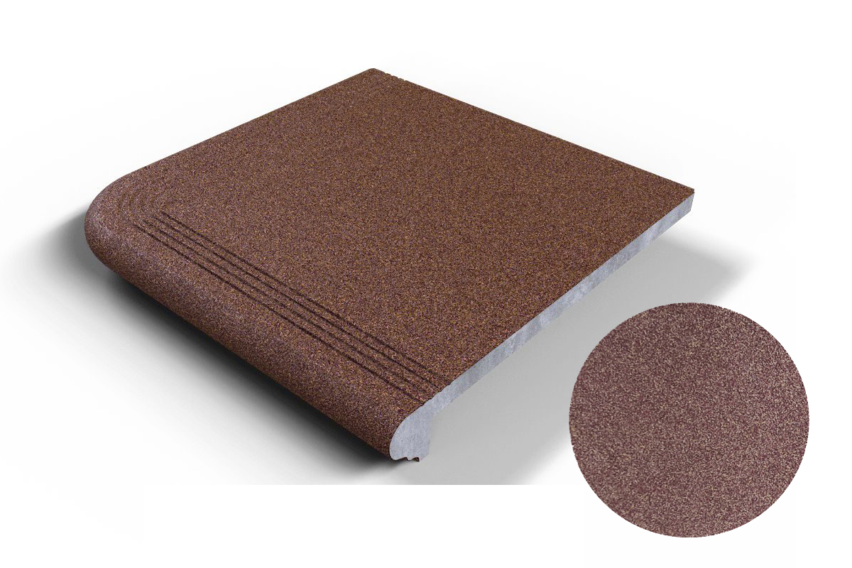 608 Угловая ступень Флорентинер противоскользящая с насечками, песочный терракот 330*330*17 мм