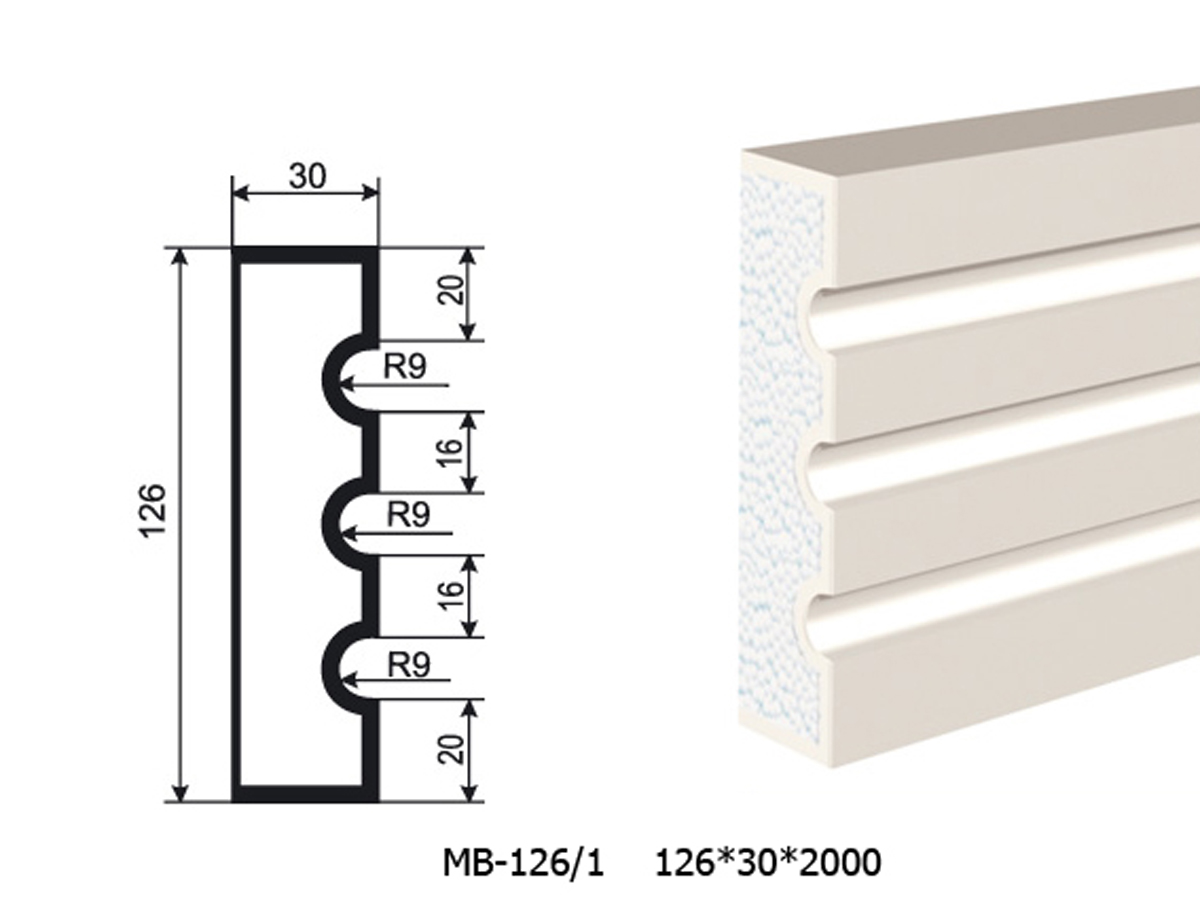 Молдинг для фасада - лепнина, декор из пенополистирола МВ-126/1 126*30*2000 мм