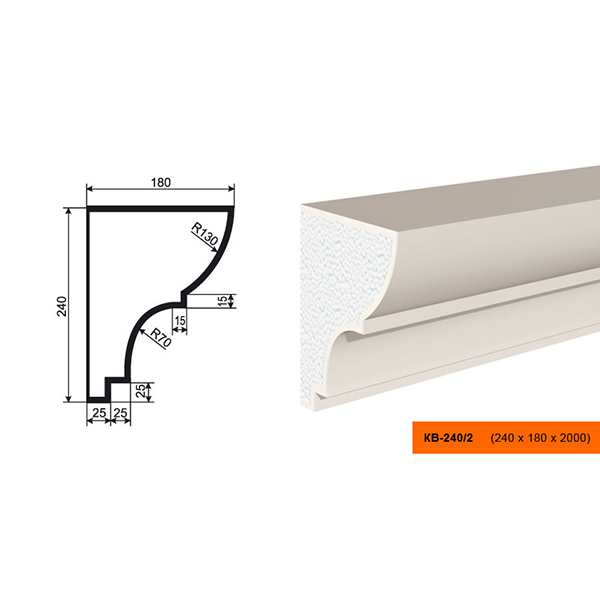 КАРНИЗ для Фасада и Интерьера - лепнина, декор из пенополистирола КВ-240/2 240*180*2000 мм