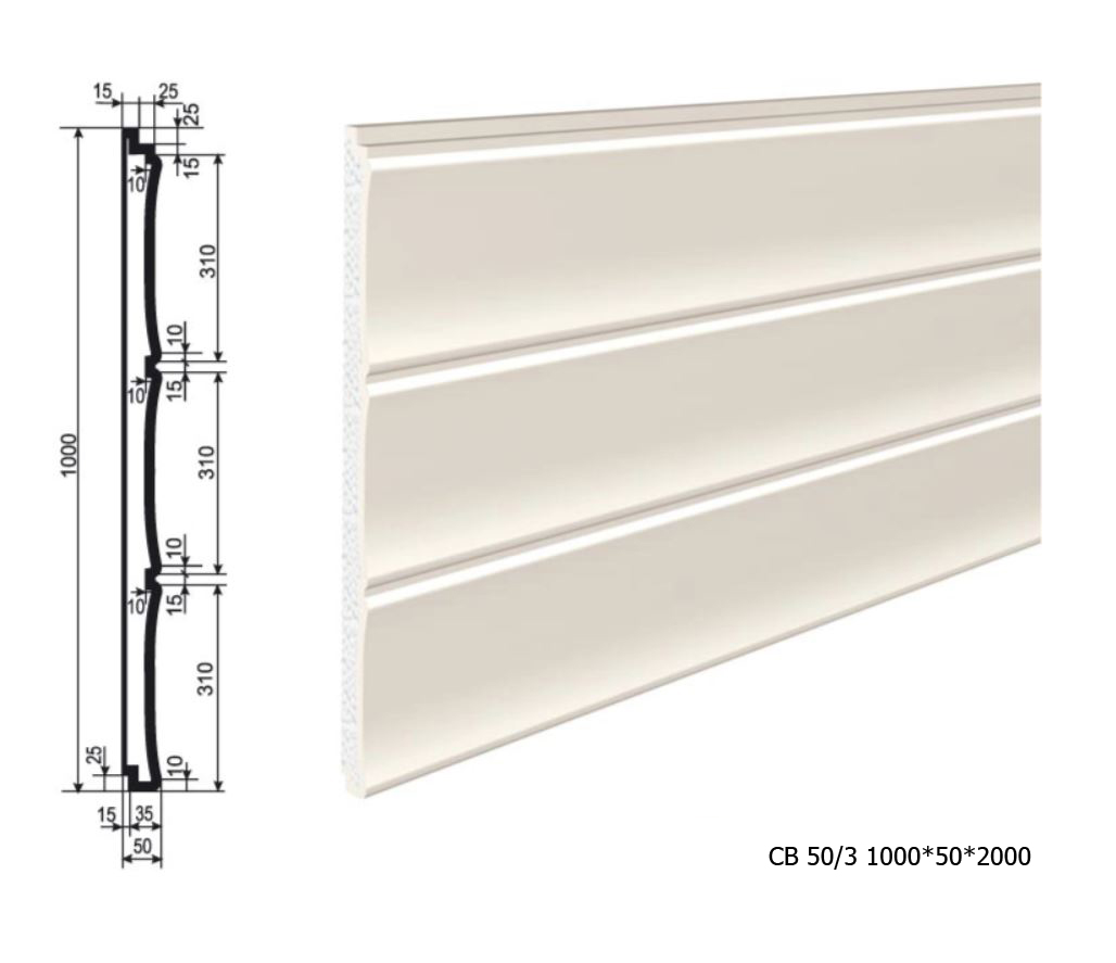 Панель утепления под покраску для фасада - изосайдинг из пенополистирола СВ-50/3 1000*50*2000 мм