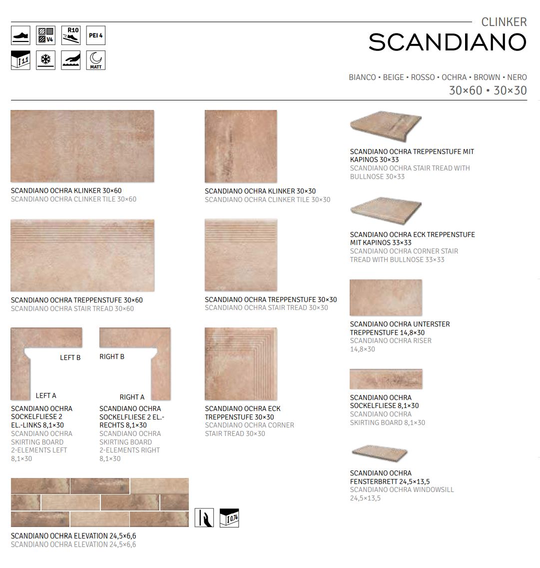 Scandiano Ochra угловая клинкерная ступень с насечками 300x300x11 мм