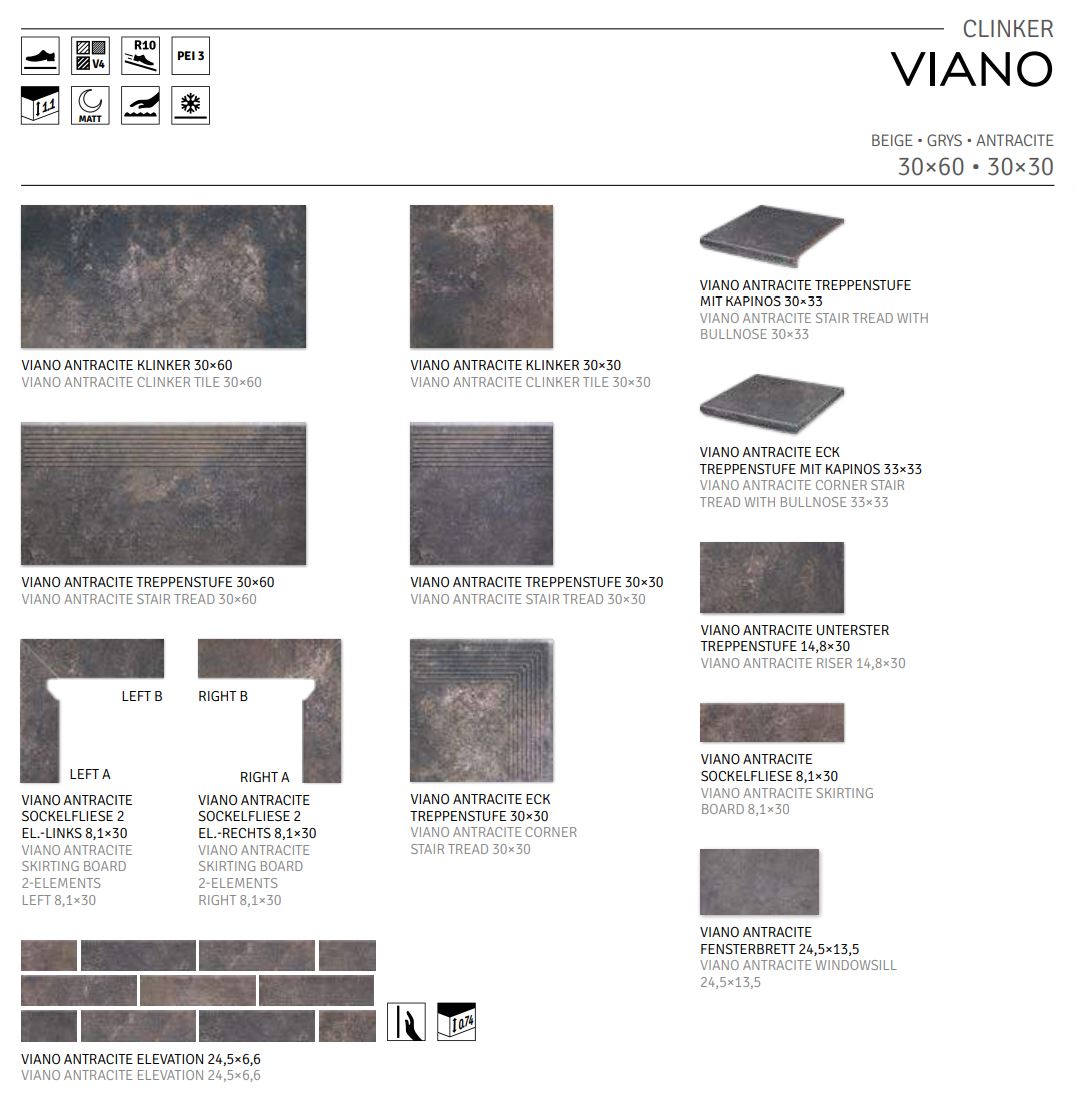 Viano Antracite угловая клинкерная ступень с насечками 300x300x11 мм