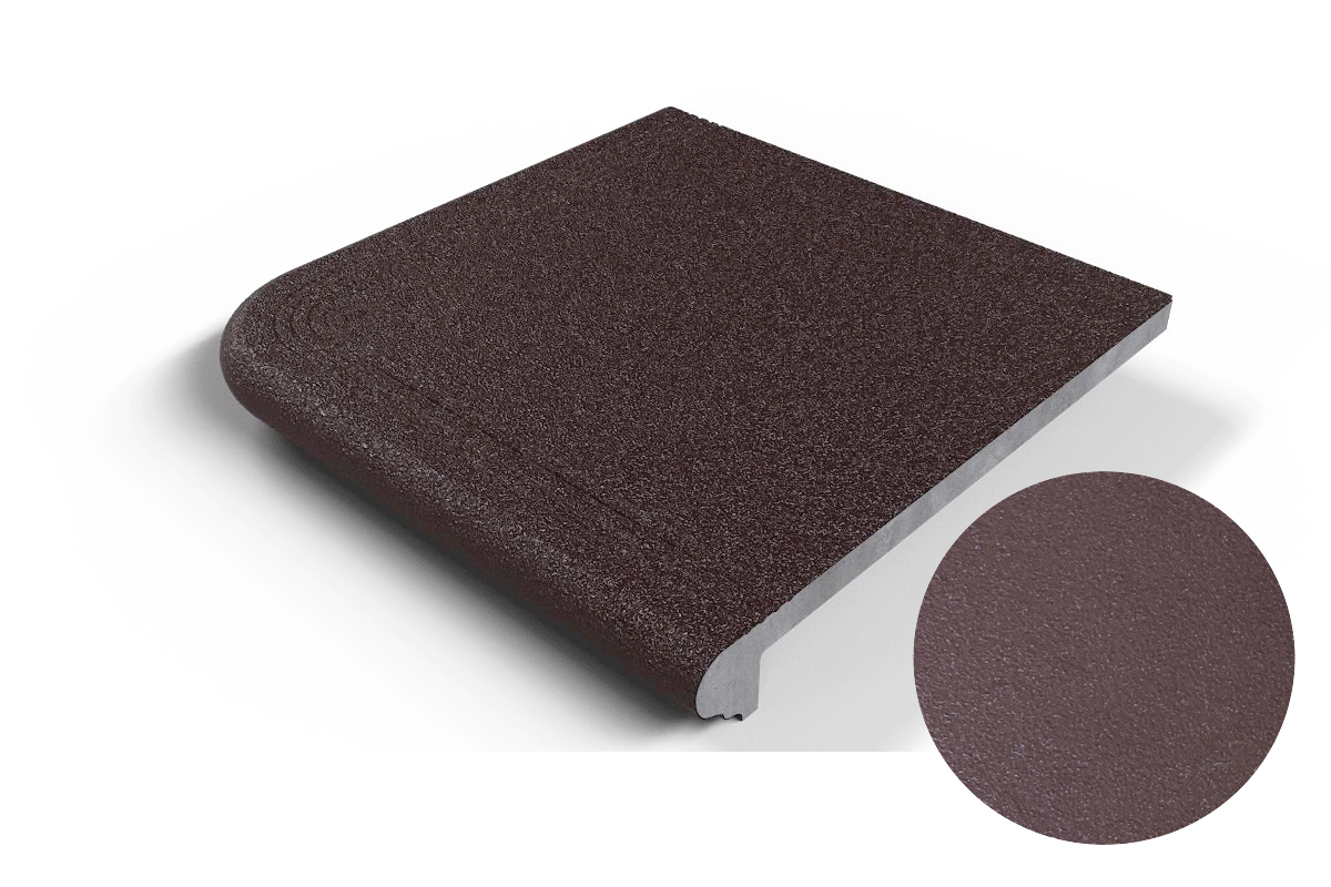 201 Угловая ступень Флорентинер противоскользящая с насечками, коричневая 330*330*17 мм