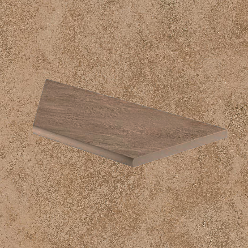 Тротуарная плитка Бежевая Lastra. Спец. Элемент-Бортик Закругленный Угловой Лc Лэндстоун Волнат \ Landstone Walnut Round Angolo Sx 300х600х20мм