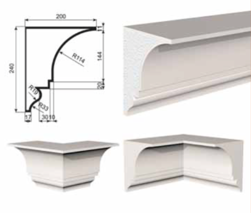 КАРНИЗ для Фасада и Интерьера - лепнина, декор из пенополистирола КВ-240/3 240*200*2000 мм