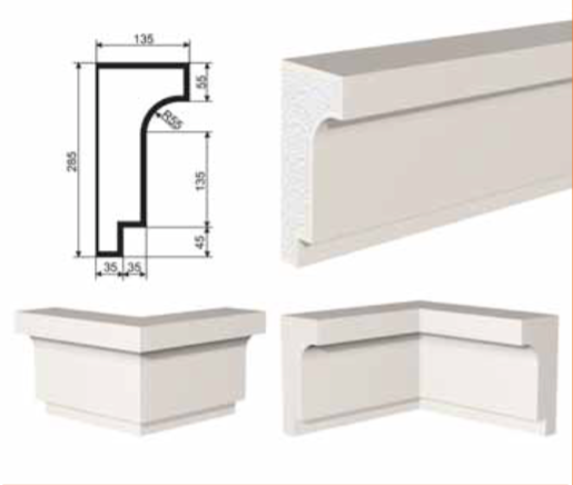 КАРНИЗ для Фасада и Интерьера - лепнина, декор из пенополистирола КВ-285/3 285*135*2000 мм