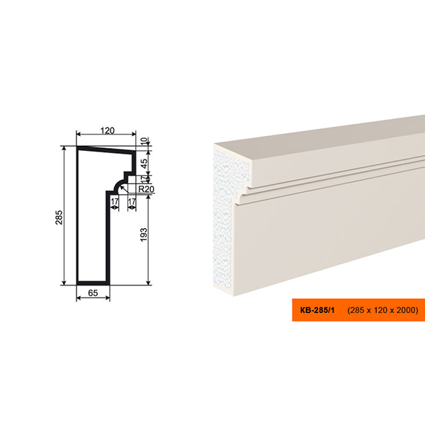 КАРНИЗ для Фасада и Интерьера - лепнина, декор из пенополистирола КВ-285/1 285*120*2000 мм