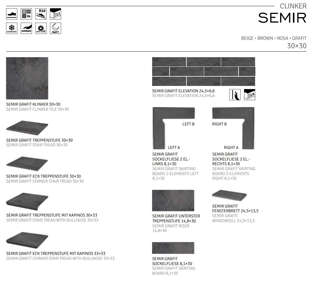 Semir Grafit угловая клинкерная ступень с насечками 300x300x11 мм