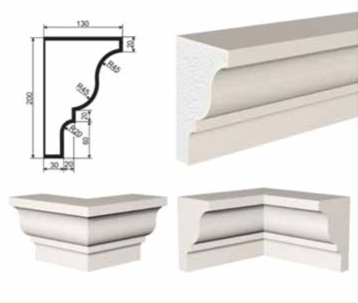 КАРНИЗ для Фасада и Интерьера - лепнина, декор из пенополистирола КВ-200/3 (КС-118) 200*130*2000 мм