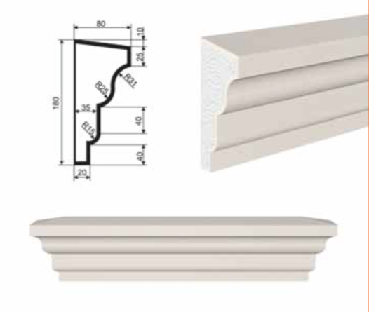 ПОДОКОННИК для Фасада и Интерьера - лепнина, декор из пенополистирола ПВ-180/1 180*80*2000 мм