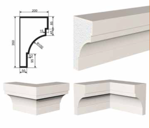 КАРНИЗ для Фасада и Интерьера - лепнина, декор из пенополистирола КВ-350/1 350*200*2000 мм