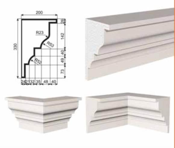 КАРНИЗ для Фасада и Интерьера - лепнина, декор из пенополистирола КВ-330/1 330*200*2000 мм