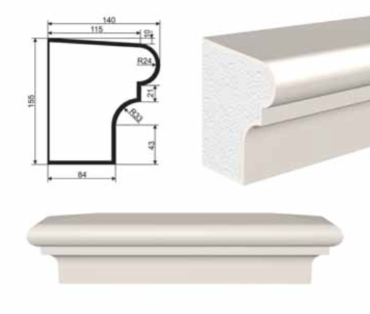 ПОДОКОННИК для Фасада и Интерьера - лепнина, декор из пенополистирола ПВ-155/2 155*140*2000 мм