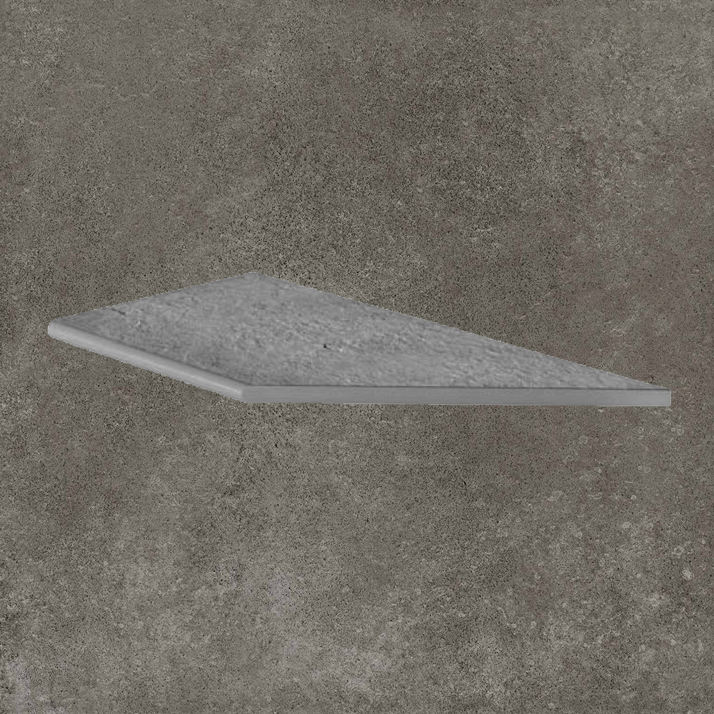 Тротуарная плитка Серая Lastra. Спец. Элемент-Бортик Закругленный Угловой Лc Дрифт Грей \ Drift Grey Round Angolo Sx 300х600х20мм