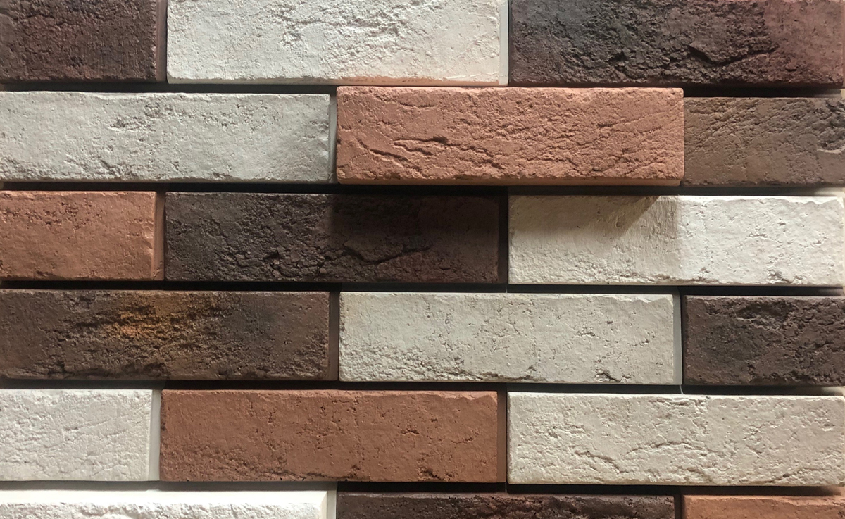 Бонн-12mix Плитка под кирпич для навесного вент фасада без расшивки шва 253X68X26 мм искусственный камень