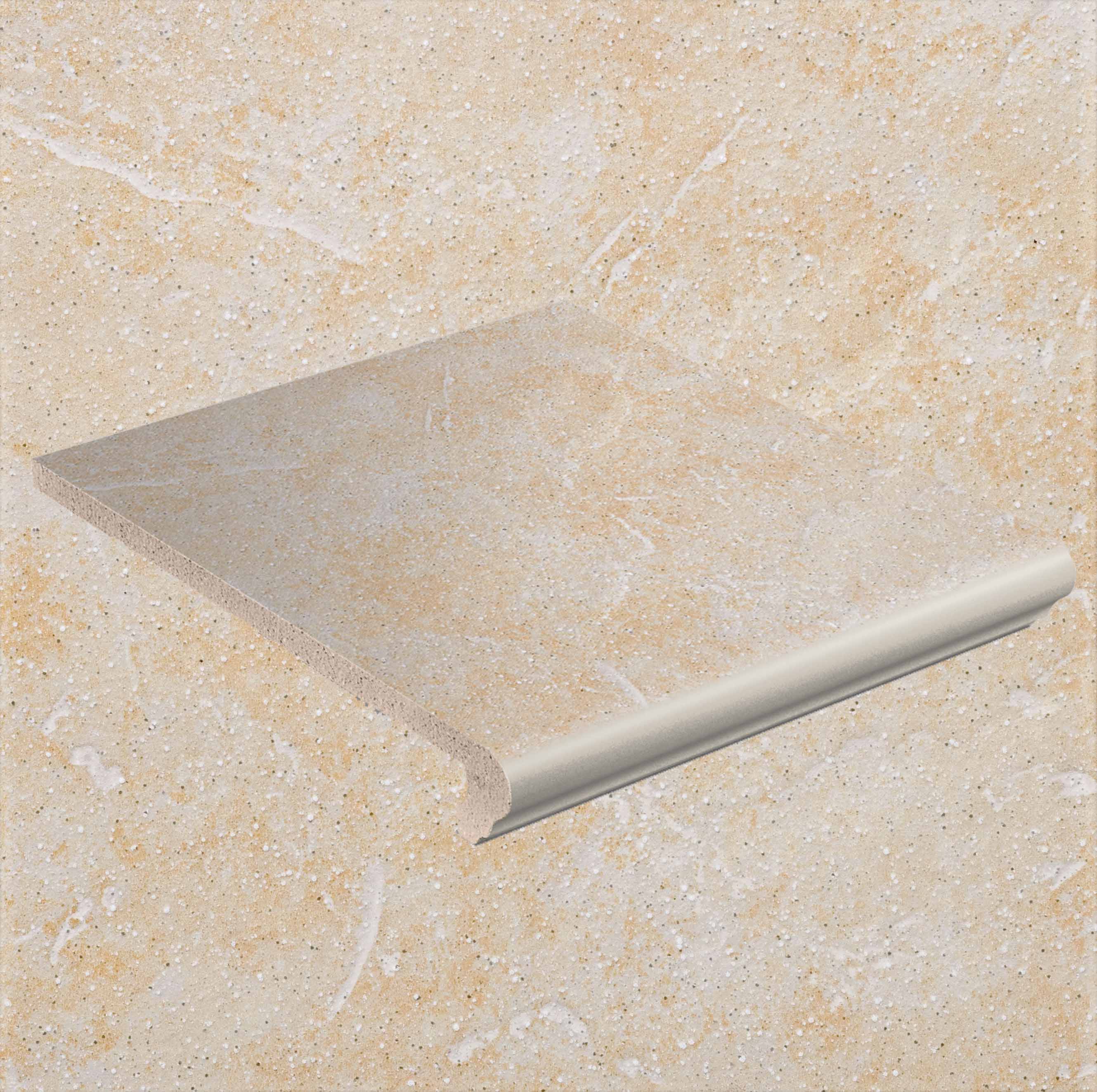 Клинкерная ступень флорентинер противоскользящая плитка Stroeher KERAPLATTE ROCCIA 833 corda 340*294*12 мм