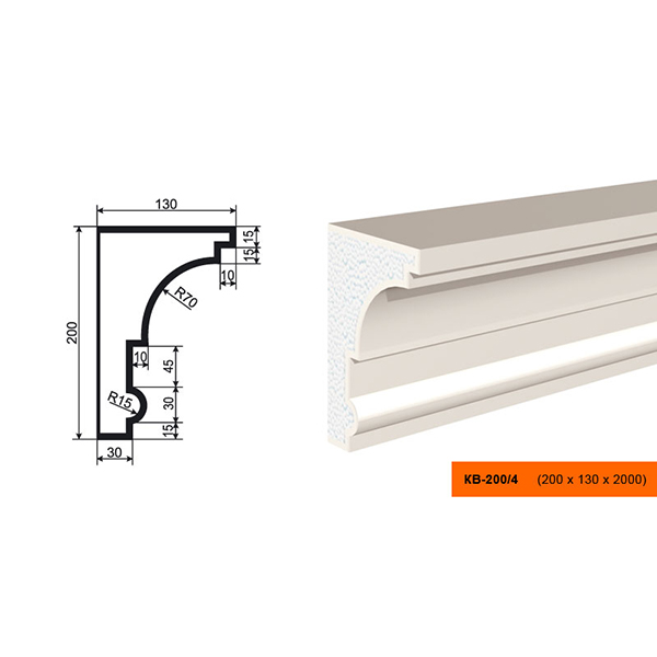 КАРНИЗ для Фасада и Интерьера - лепнина, декор из пенополистирола КВ-200/4 200*130*2000 мм