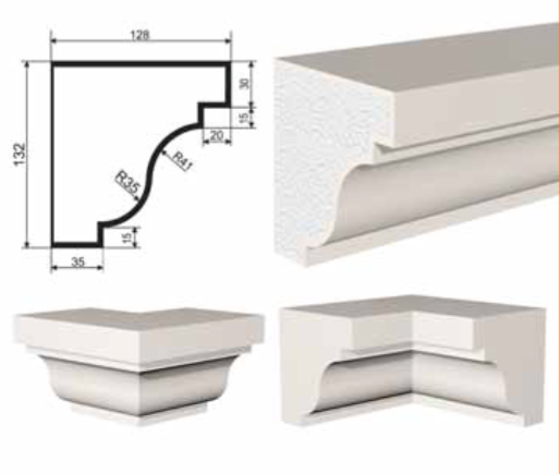 КАРНИЗ для Фасада и Интерьера - лепнина, декор из пенополистирола КВ-132/1 (КС-113) 132*128*2000 мм
