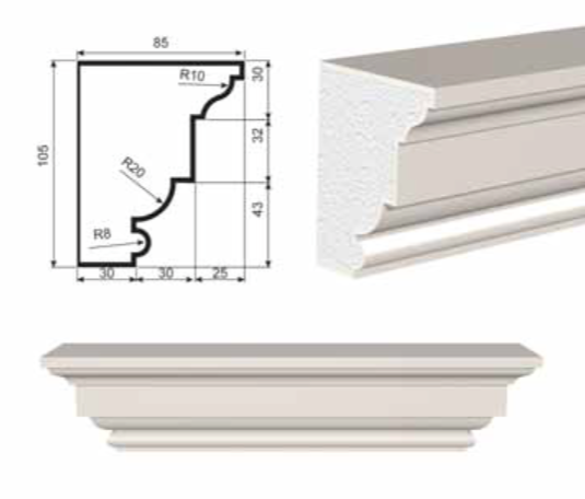ПОДОКОННИК для Фасада и Интерьера - лепнина, декор из пенополистирола ПВ-105/1 105*85*2000 мм