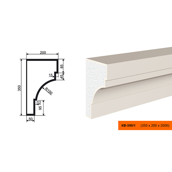 КАРНИЗ для Фасада и Интерьера - лепнина, декор из пенополистирола КВ-350/1 350*200*2000 мм