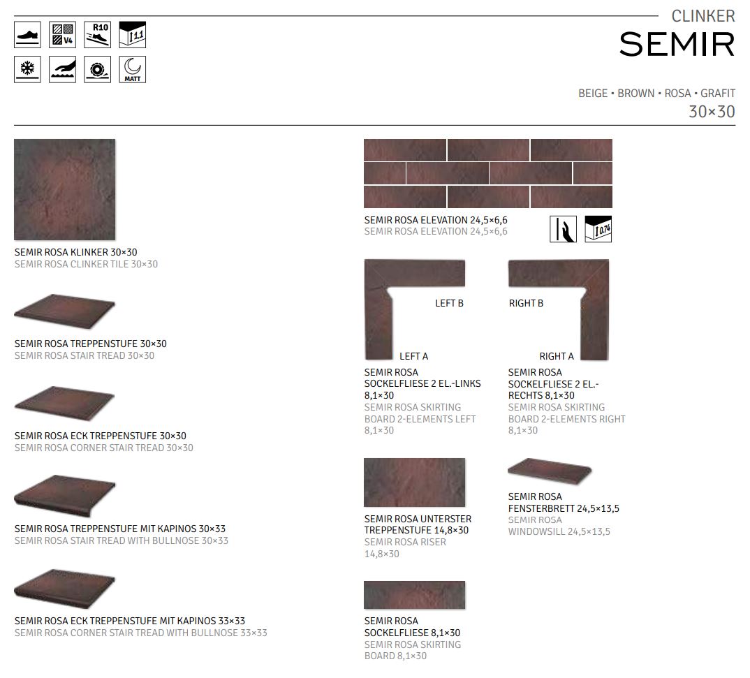 Semir Rosa угловая клинкерная ступень с насечками 300x300x11 мм