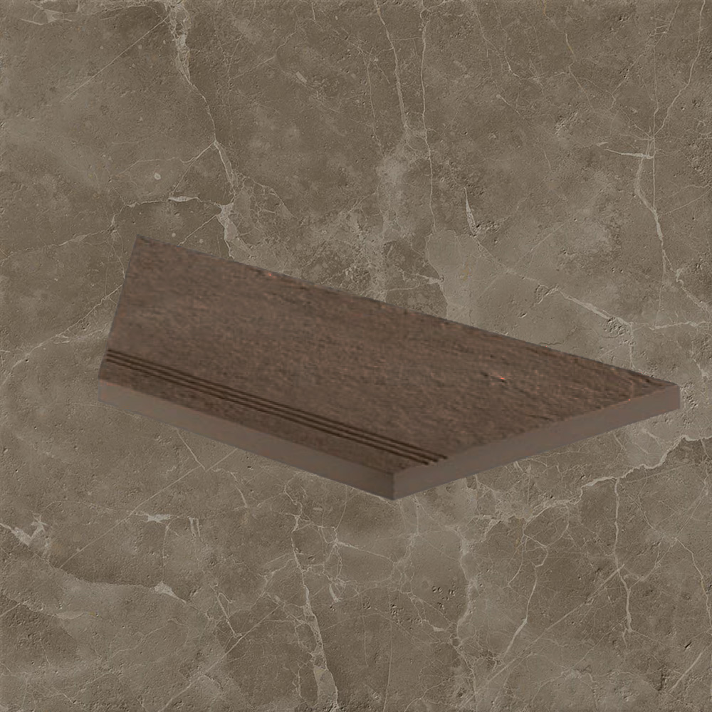 Тротуарная плитка Светло-коричневая Lastra. Спец. Элемент- Ступень Угловая Линеаре Лс 30x60 Супернова Стоун Грей \ Supernova Stone Grey Gradino Lineare Angolo Sx 300х600х20мм