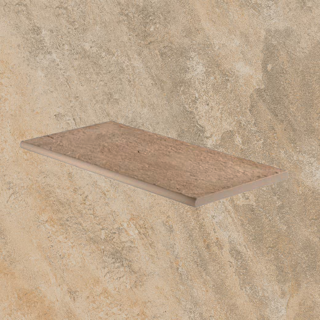 Тротуарная плитка Бежевая-золото Lastra. Спец. Элемент- Бортик Закругленный Лэндстоун Голд \ Landstone Gold Round 300х600х20мм