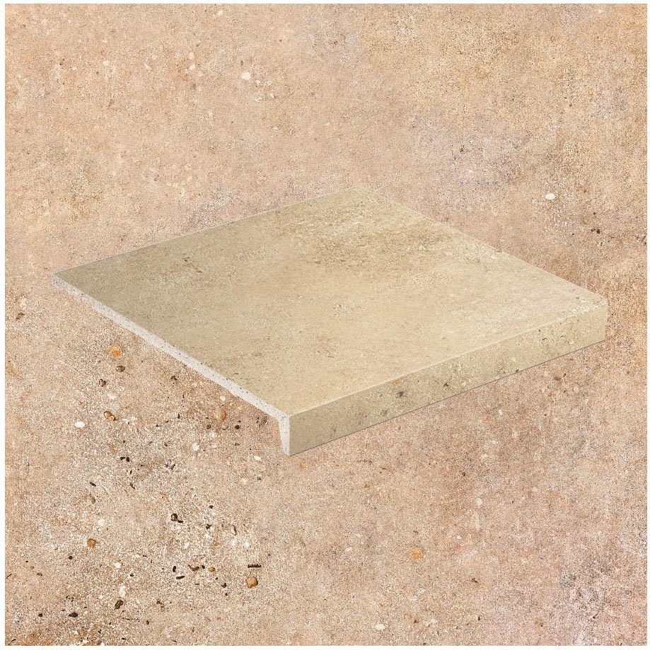 Клинкерная Ступень лофт противоскользящая плитка Stroeher KERAPLATTE GRAVEL BLEND 961 brown 294*340*35*11 мм