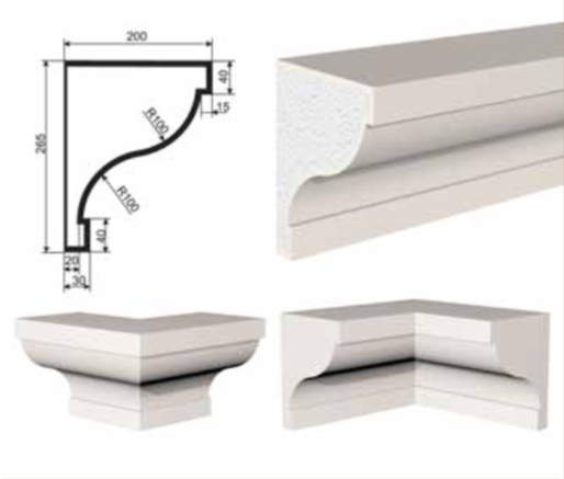 КАРНИЗ для Фасада и Интерьера - лепнина, декор из пенополистирола КВ-265/1 265*200*2000 мм