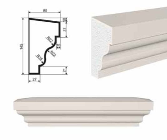 ПОДОКОННИК для Фасада и Интерьера - лепнина, декор из пенополистирола ПВ-145/1 145*80*2000 мм