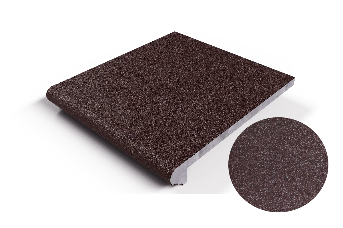 204 Ступень Флорентинер фронтальная противоскользящая с насечками, коричневая 330*310*17 мм