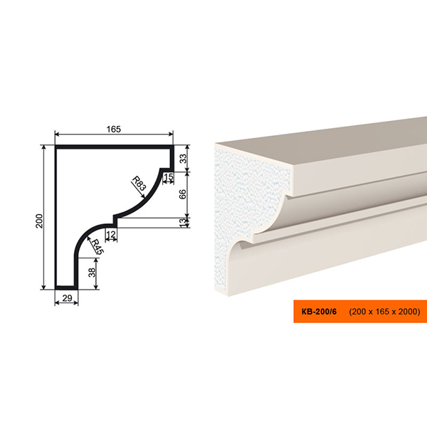 КАРНИЗ для Фасада и Интерьера - лепнина, декор из пенополистирола КВ-200/6 (КС-105) 200*165*2000 мм