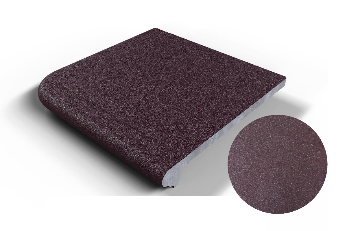 104 Угловая ступень Флорентинер противоскользящая с насечками, коричневый бордо 330*330*17 мм