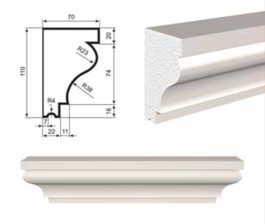 ПОДОКОННИК для Фасада и Интерьера - лепнина, декор из пенополистирола ПВ-110/3 110*70*2000 мм